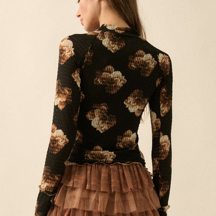 Black-Taupe Floral Mesh Top - Shop Simply Apparel