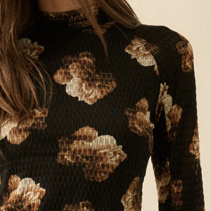 Black-Taupe Floral Mesh Top - Shop Simply Apparel