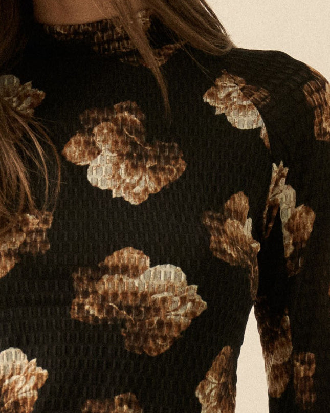 Black-Taupe Floral Mesh Top - Shop Simply Apparel