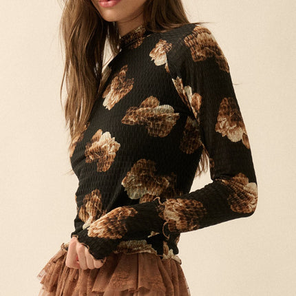Black Floral Mesh Top