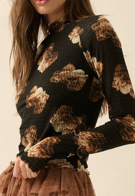 Black Floral Mesh Top