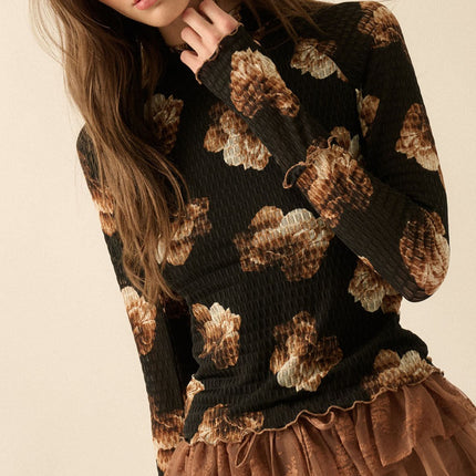 Black-Taupe Floral Mesh Top - Shop Simply Apparel
