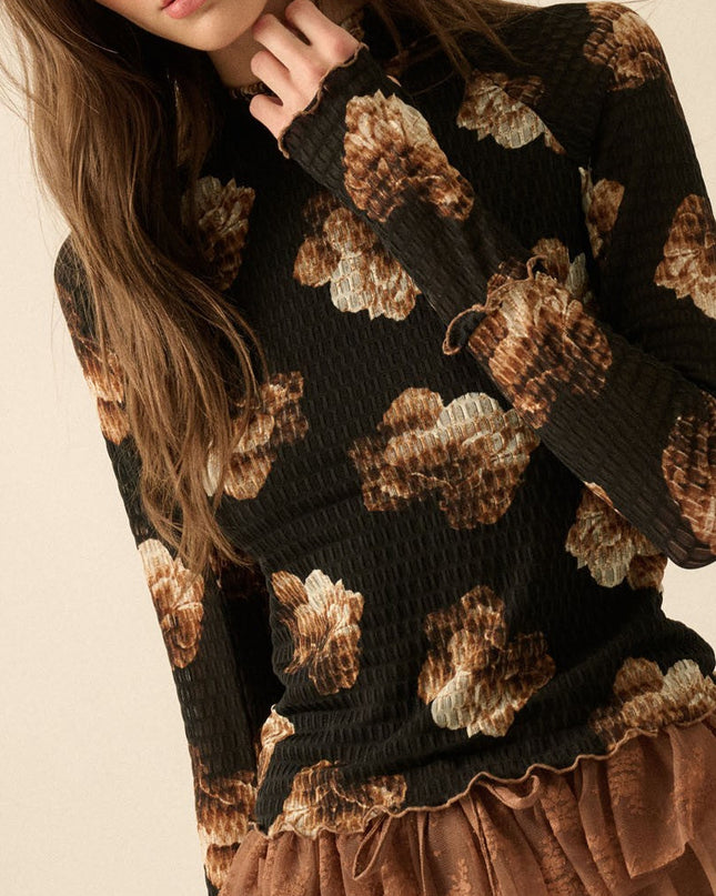 Black-Taupe Floral Mesh Top - Shop Simply Apparel