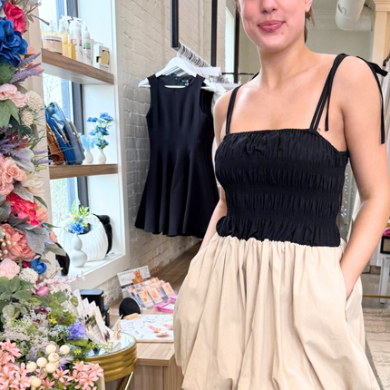 Black and Tan Bubble Hem Dress