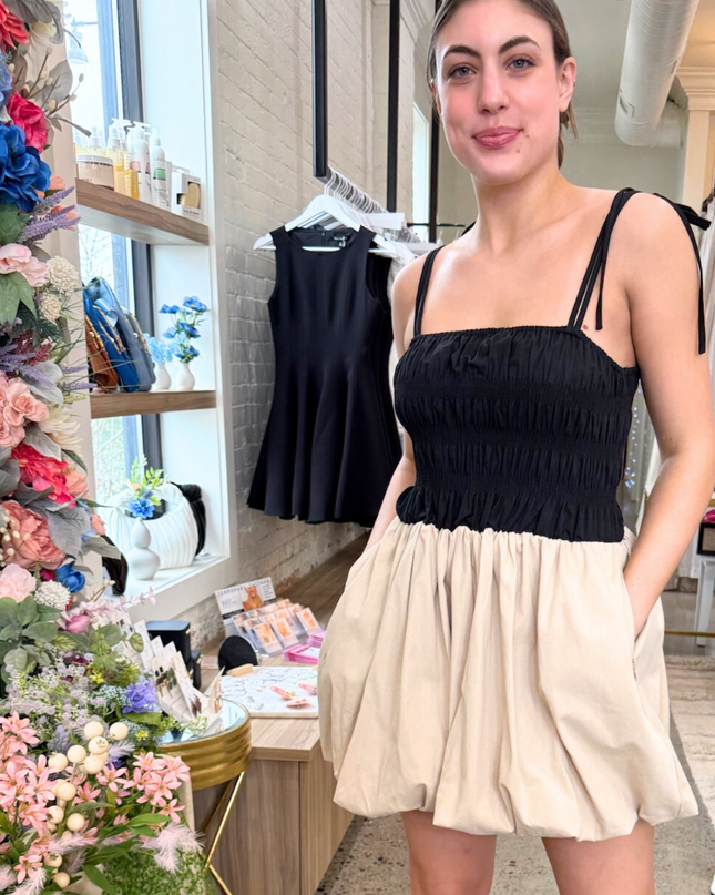 Black and Tan Bubble Hem Dress