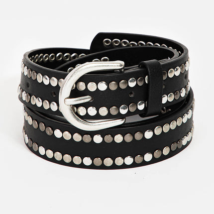 Black Faux Leather Studded Fashion Belt