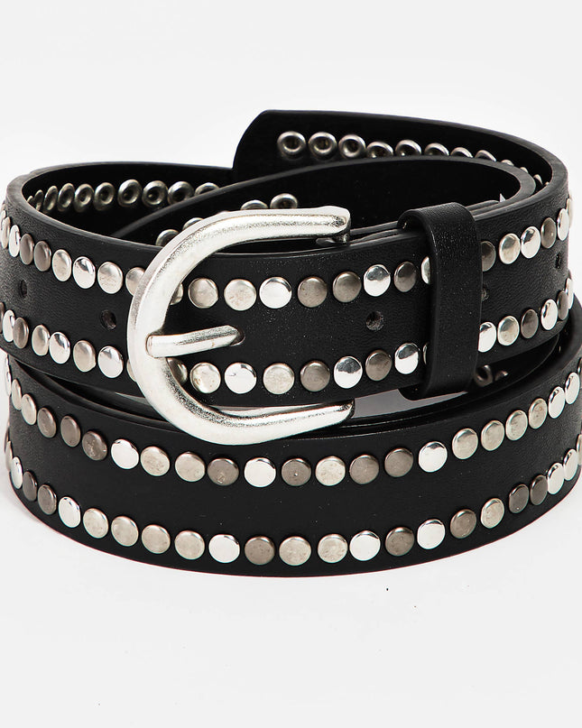 Black Faux Leather Studded Fashion Belt