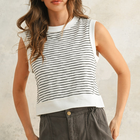 Black and White Stripe Knit Top