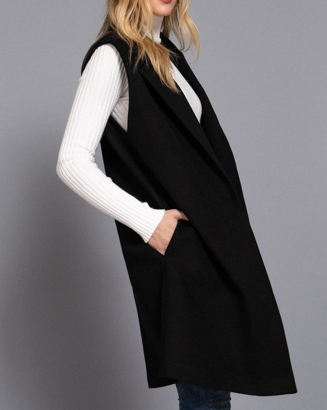 Black Sleeveless Soft Open Vest