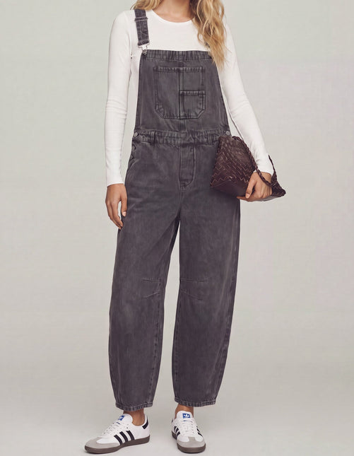 Washed Black Barrel Leg Overalls