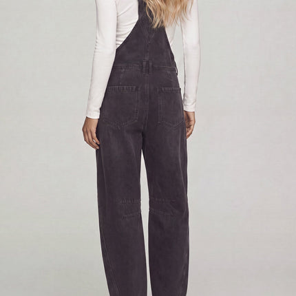 Washed Black Barrel Leg Overalls