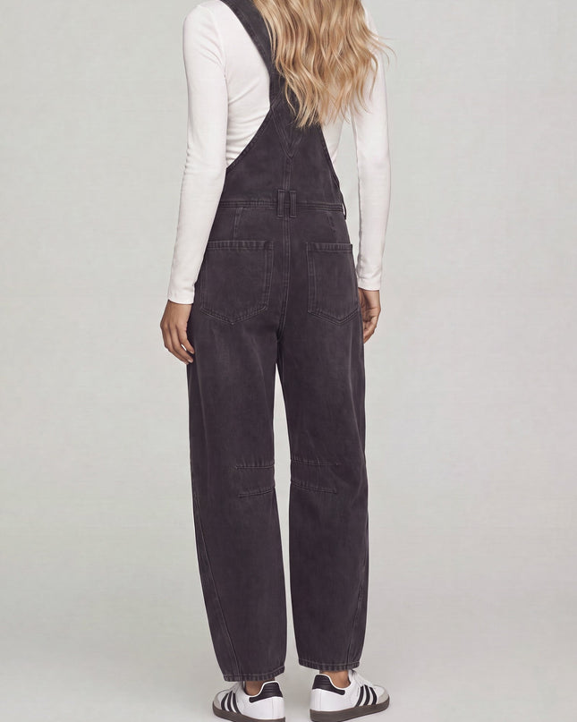 Washed Black Barrel Leg Overalls