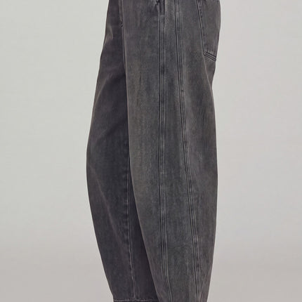 Washed Black Barrel Leg Overalls