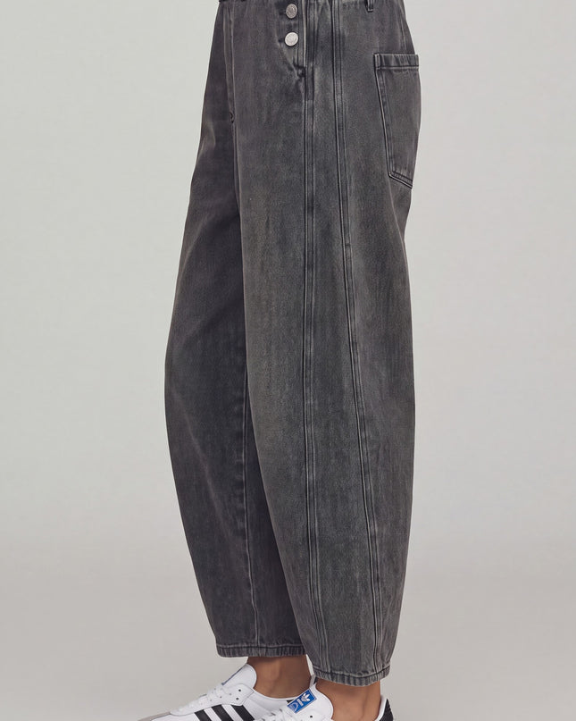 Washed Black Barrel Leg Overalls