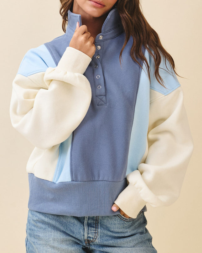 Color Block mock neck sweatshirt