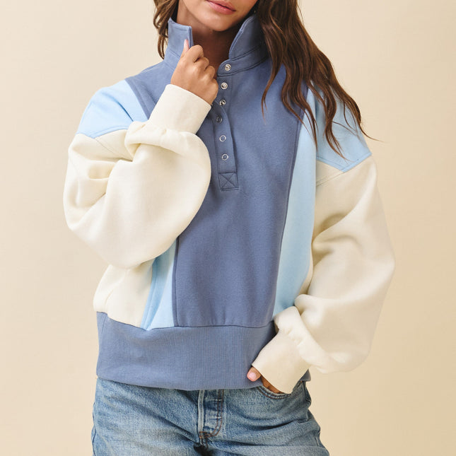 Color Block mock neck sweatshirt