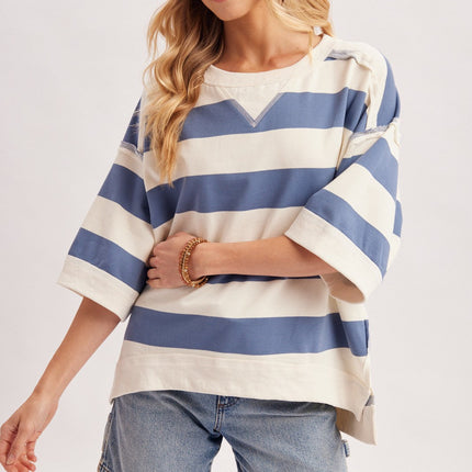 Blue Stripe Oversized Crew Neck Top