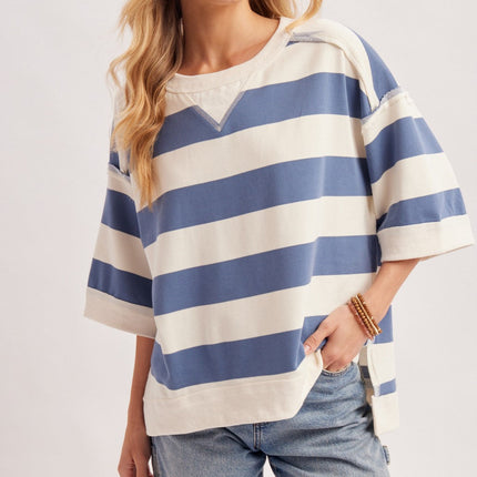 Blue Stripe Oversized Knit Top