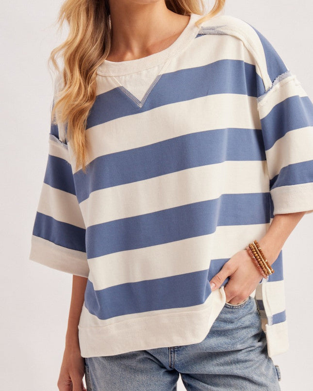 Blue Stripe Oversized Knit Top