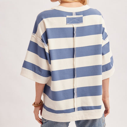 Blue Stripe Oversized Crew Neck Top
