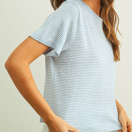 Blue Stripe Slub Short Sleeve Top