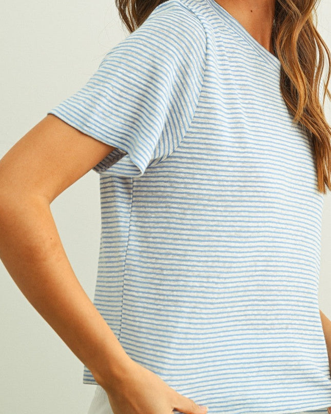 Blue Stripe Slub Short Sleeve Top