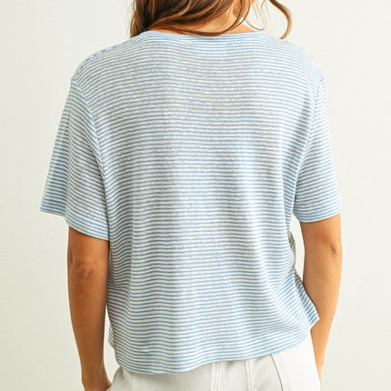 Blue Stripe Slub Short Sleeve Top