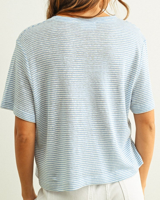 Blue Stripe Slub Short Sleeve Top