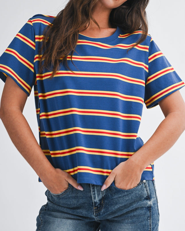 Blue Striped Boxy Short Sleeve Tee - Shop Simply Apparel