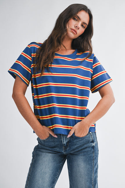 Blue Striped Boxy Short Sleeve Tee - Shop Simply Apparel