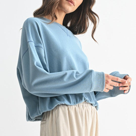 Sky Blue Bubble Hem Sweatshirt Top - Shop Simply Apparel