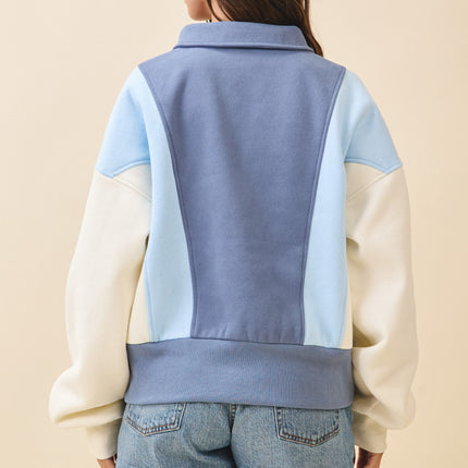Denim Blue Colorblock Pullover Sweatshirt