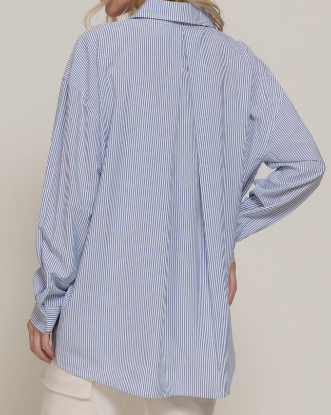 Blue/Off White Oversize Stripe Shirt - Shop Simply Apparel
