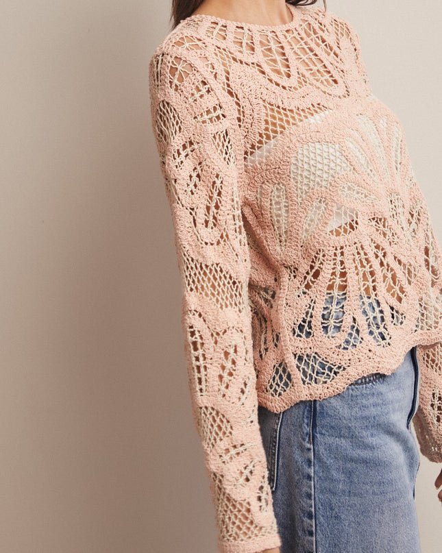 Blush Crochet Floral Pattern Sweater
