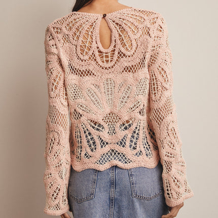Blush Crochet Floral Pattern Sweater
