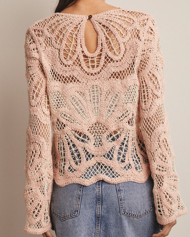 Blush Crochet Floral Pattern Sweater