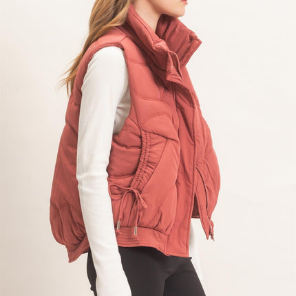 Brick Quilted Funnel Neck Puffer Vest