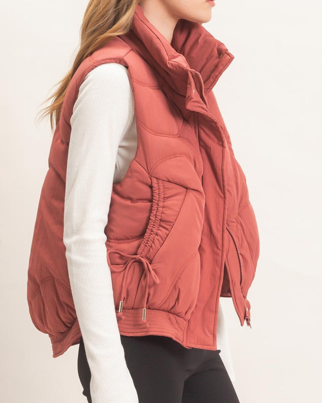 Brick Quilted Funnel Neck Puffer Vest