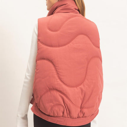 Brick Quilted Funnel Neck Puffer Vest