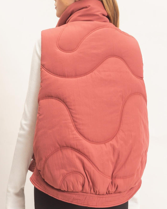 Brick Quilted Funnel Neck Puffer Vest