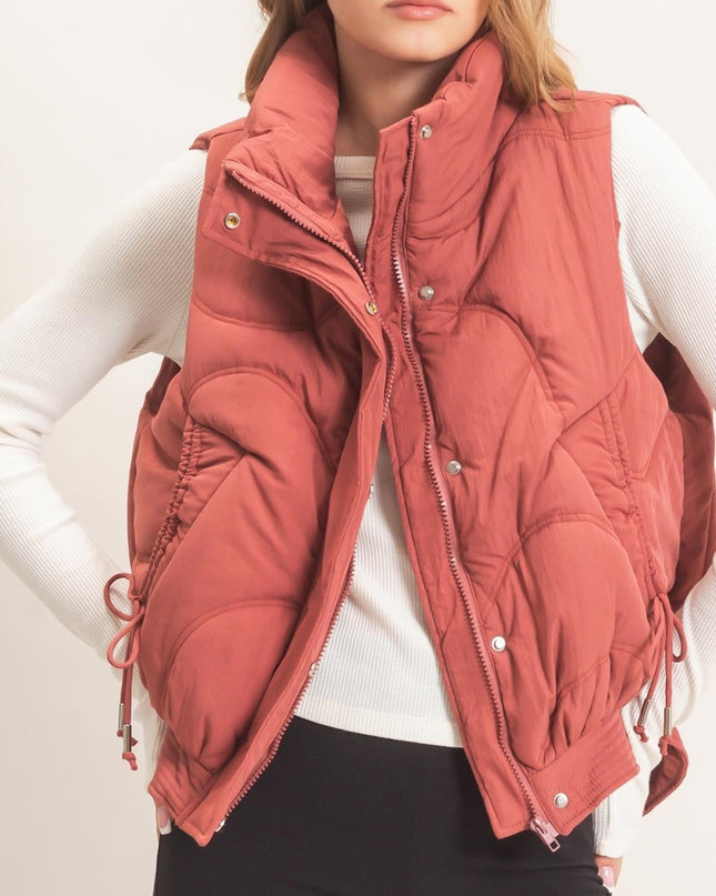 Brick Quilted Funnel Neck Puffer Vest