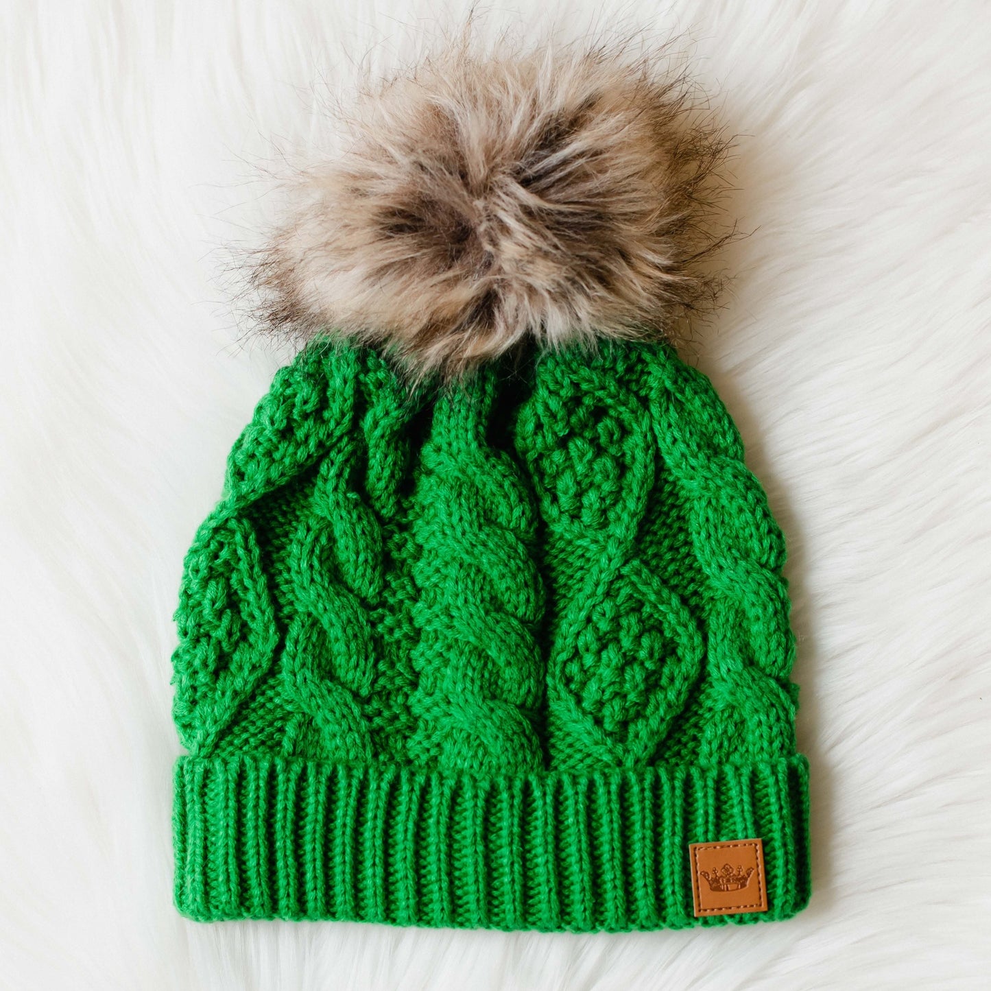 Bright Green Cable Knit Pom Hat