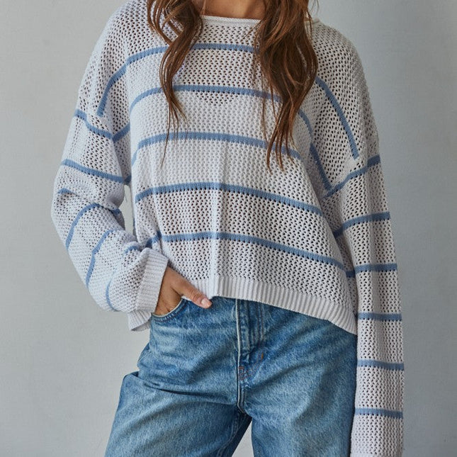 White Blue Brioni Sweater Top - Shop Simply Apparel