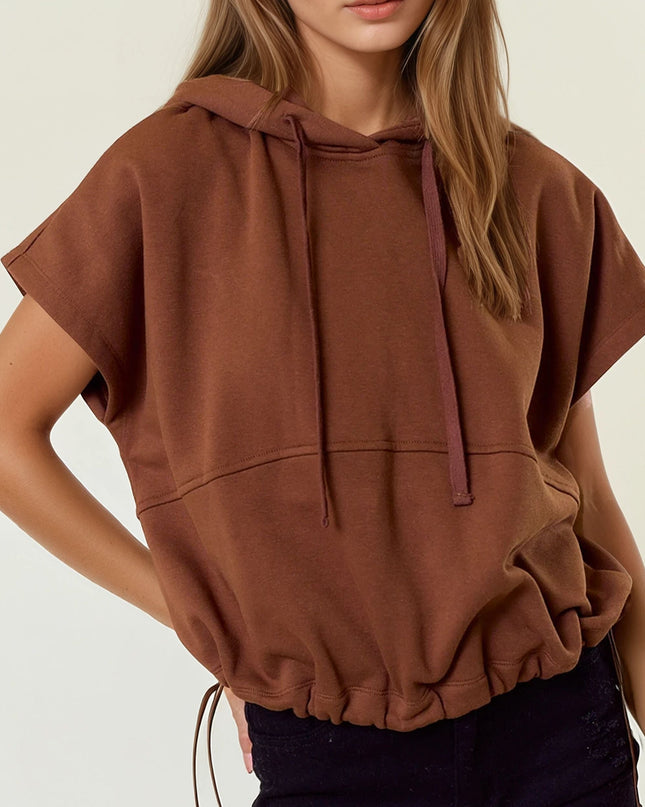 Brown Cap Sleeve Hoodie Sweatshirt