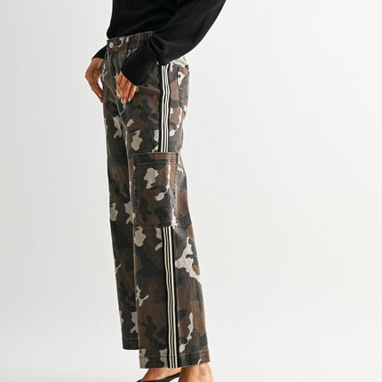 Brown Camouflage High-rise Wide Leg Denim