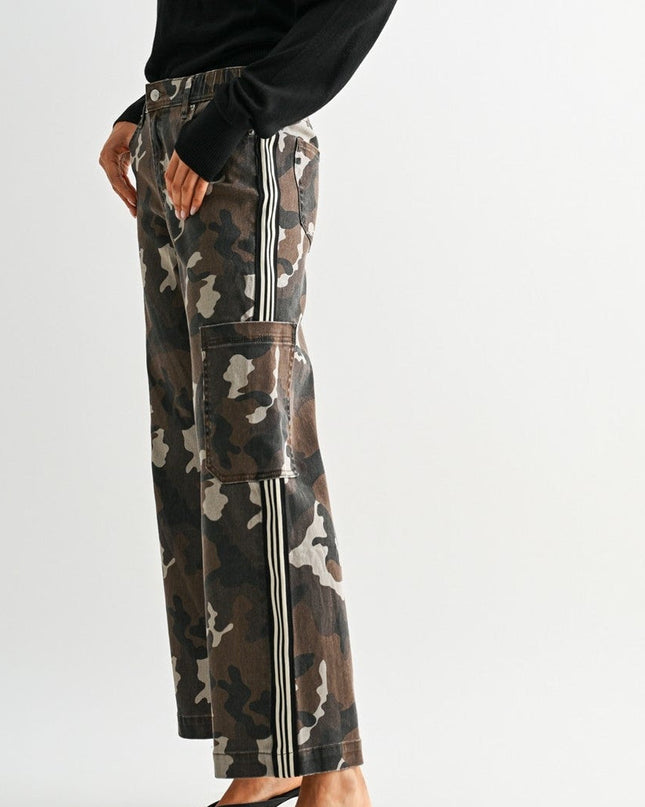 Brown Camouflage High-rise Wide Leg Denim
