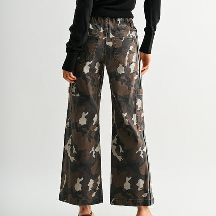 Brown Camouflage High-rise Wide Leg Denim