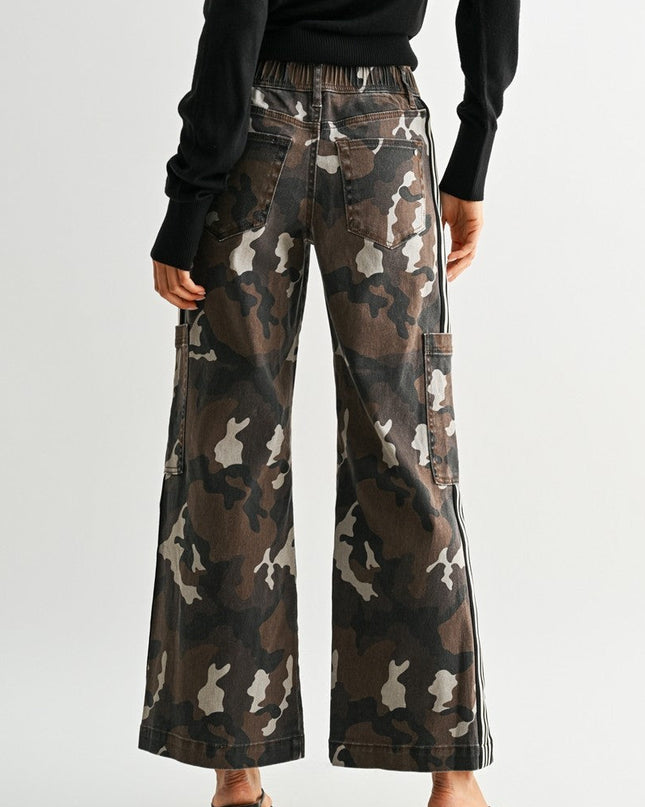 Brown Camouflage High-rise Wide Leg Denim