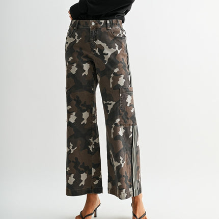 Brown Camouflage High-rise Wide Leg Denim