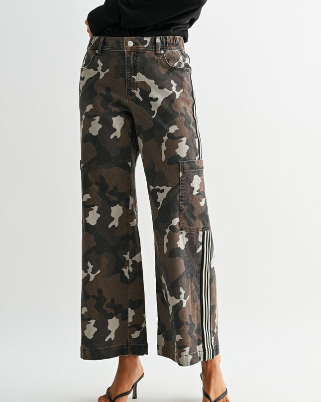 Brown Camouflage High-rise Wide Leg Denim